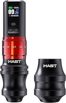 Mast Fold2 Pro Wireless Tattoo Machine, Rotary Tattoo Gun Pen, 2 Grips 40mm & 44mm, Mcore-C1 Powerful Motor, 7 Strokes Length (Red + Extra Grip)