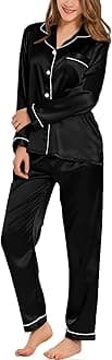 Women's Pyjama Set Silk Satin Long Sleeve Button Down Pyjamas Two Piece Comfy Sleepwear and Loungewear Set
