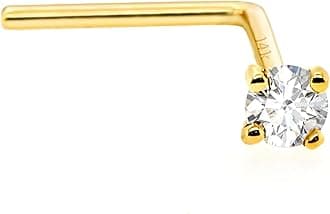 14Kt Gold Real Diamond Nose Stud 22G L-Shape Nose Ring Stud - Nose Piercing Jewelry - April Birthstone