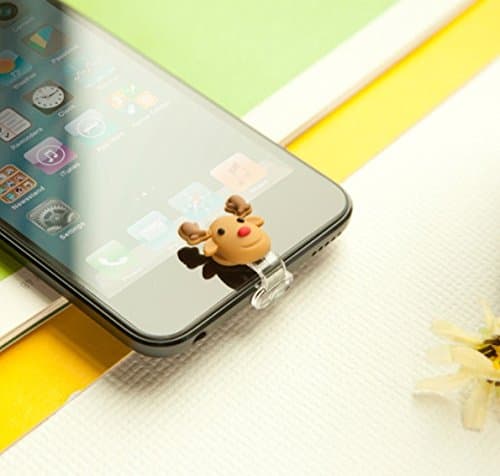 Penguin Owl Red Ninja Yellow Duck Deer Lightning Connector Data Port iPhone 5 5C 5S SE 6 6S Plus IPad 4 IPad mini Air 2 iPad Pro Dust Plug Charm Pluggy home button Sticker (Deer )