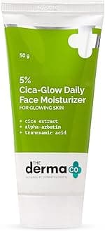 The Derma Co 5% Cica-Glow Daily Face Moisturizer with Alpha Arbutin & Tranexamic Acid for Glowing, Dewy Skin | Hydrating, Non-Greasy Lotion | For Sensitive, Dry & Oily Skin | For Men & Women – 50g