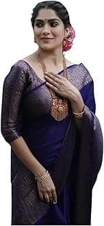 C J Enterprise Women's Pure Banarasi Style Kanjivaram Silk Saree With Blouse Piece For Wedding (Yatri)