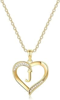 Yesteel Heart Initial Necklaces for Women, 14K Gold Plated Cubic Zirconia Heart Pendant Necklace, Dainty Initial Charm Necklace Letter A to Z Jewelry for Women Girls