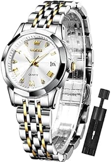 OLEVS Womens Watch Fashion Dress Diamond Female Watches for Ladies Analog Quartz Stainless Steel Waterproof Luminous Day Date Two Tone Wristwatch