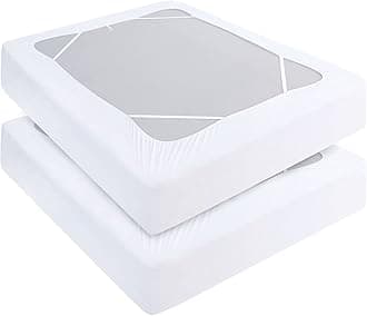 Box Spring Cover Full 2 Pack, Elastic Fabric Wrap Around 4 Sides Bed Skirt, Sleek Alternative for Bed Skirts for Hotel/Home, Fits Box Springs up to 13”, White