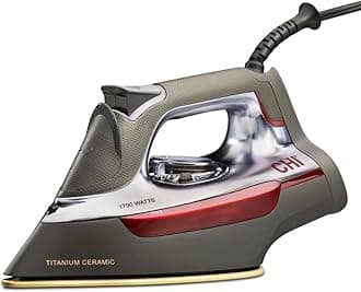 Steam Iron for Clothes with 300+ Holes for Powerful Steam ing, Temperature Guide Dial, 1700 Watts, XL 10’ Cord, 3-Way Auto Shutoff, Titanium Infused Ceramic Soleplate, Silver (13101)