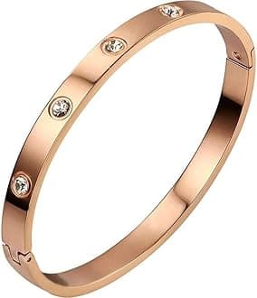 18K Gold Plated Stainless Steel Openable Crystal Bracelet | Cuff Bangle | Friendship Couple Wedding Gifts for Mother Sister Wife Girlfriend | Anti Tarnish Jewellery