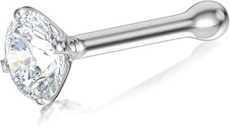 EternalDia IGI Certified 1.5mm/1.7mm/2mm Diamond Nose Stud With Ball / 14K Gold Nose Stud in 20 Gauge/Nose Ring Bone Diamond Color-I-J, Diamond Clarity- I2-I3 For Women