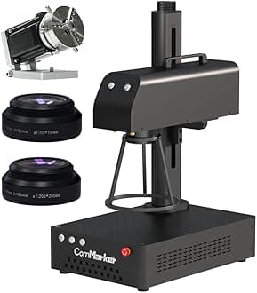 ComMarker B4 20W Max Fiber Laser Engraver with Rotary Axis,Support LightBurn Laser Engraving Machine with 2 Different Size Lens,Fiber Laser Marking Machine for Jewelry,Sliver,Tag,Tumblers,Brass