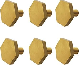 6-Pack 30mm(1.2") Solid Brass Knob Simple Chamfered Hexagon Kitchen or Furniture Cabinet Hardware Drawer Handle Knob, Brushed Brass (1.2" Hexagon)
