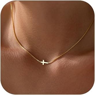 Rotnso Cross Necklace for Women 14K Gold Silver Plated Dainty Small Cross Pendant Choker Simple Trendy Cute Cross Charm Chain Necklace Easter Basket Stuffers Baptism Religious Faith Jewelry Gift