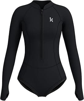 KMT Wetsuit for Women, Womens Long Sleeve Shorty Wet Suits 2mm Front Zipper Springsuit Surfing Surf-wear Diving Swimming Scuba One Piece
