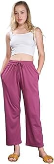 CUPID Woman's High Rise Cotton Straight Pant,Stretchy Parallel Leg Pyjama for Night wear