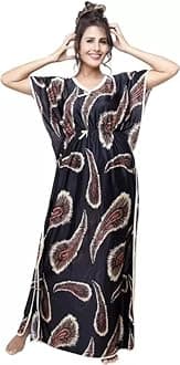G4Girl Women's Silk Geometric Print Maxi Nightgown
