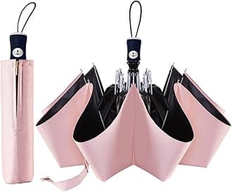 UV Sun Umbrella Compact Folding Travel Umbrella Auto Open and Close for Windproof, Rainproof & 99.9% UV Protection Parasol with Black Anti-UV Coating(Pink)