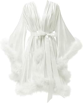 Women's Feather Robe Silk Satin Bridal Dressing Gowns Short Nightgown Bathrobe Sleepwear Maternity Photoshoot Robe