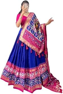 Womens' Wear Tussar Silk With Patola Printed Lehenga Choli Patola Print With Foil Work Chaniya Choli