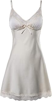 BellisMira Sexy Slip Satin Nightwear Lace Cami Padded/Unpadded Flower Pajamas V-Neck Sleepwear Floral Silk Nighty for Women