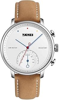 SKMEI Men's Quartz Watch, Roman Numeral Business Classic Casual Waterproof Analog Wristwatch with Leather Band Large Face Watches for Men