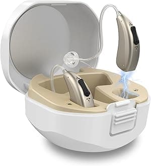 Rechargeable Hearing Aids for Seniors Severe Hearing Loss Earrck Hearing Amplifier with Noise Cancelling BTE Hearing Aid with Volume Control Dual Micphone (Silver)