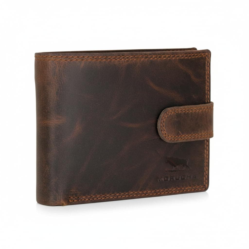 - Men’s RFID Blocking Leather Trifold Wallet – Genuine Hunter Leather Coin Wallet with 6 Card Slots, ID Window & 2 Note Compartments – Minimalist Money Organiser Gift Boxed (M80 Dark Brown)