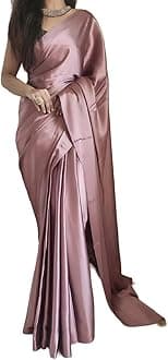 Women's Satin Silk Solid Plain Saree Shiv Shakti-New