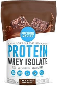 Portions Master CFM Whey Isolate Protein Powder, 2 LB, 23g Low Carb, Low Fat, Cold-Processed, Fast Absorbing, Muscle Growth & Recovery Support (Chocolate Brownie)