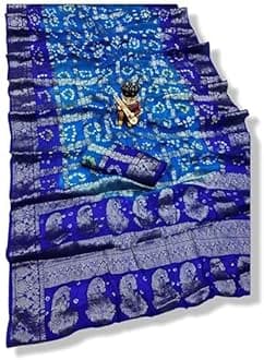 PK HUBWomen's Jaipuri Rajasthani Art Silk Bandhani Banarasi Gharchola Saree – Traditional Bandhej Saree with Zari Border