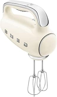 HMF01CRUK Hand Mixer with Turbo Function, 3 Attachments, LED Display, Retro 50's Style, 250W, Cream