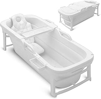 SereneLife 1.5M Freestanding Bathtub Spa Set - Foldable Comfortable Bath with LED Spa Lighting - Bag, Stretchable Drainage Pipe, Bath Cushion, Cleaning Spray, Portable Shower, Massager Rollers
