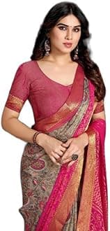 Women's Printed Trendy Floral Print Chiffon Saree with Blouse Piece (Multicolor) (37897)