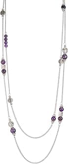 BULINLINLayered Silver Long Necklace for Women Turquoise Stone Beaded Strand Sweater Chain Necklaces Fashion Costume Jewelry Gifts for Mom