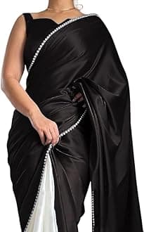 BRAHMSHAKTI Womens Satin Half Half Collection Saree With Blouse Piece