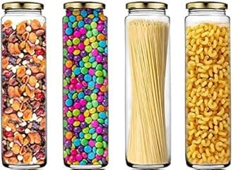 Ash & Roh® - Clear Glass Jar And Container With Air Tight Lid Storage of Spices and Dry Fruit (400 ML SILVER BAMBOO, 2)