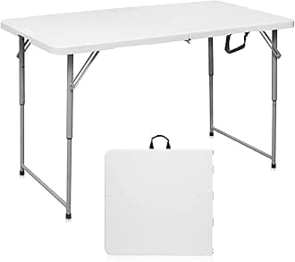 - Byliable Folding Table 4 Foot Portable Heavy Duty Plastic Fold-in-Half Utility Table Small Indoor Outdoor Adjustable Height Folding with Carrying Handle, Camping and Party,White | Portable, Heavy Duty, Fold-in-Half, Indoor Outdoor, Adjustable Height, Folding