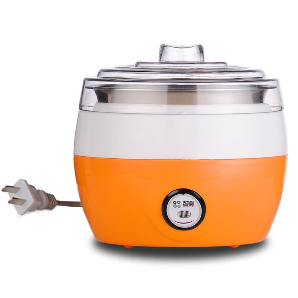 220V Plastic + stainless steel Electronic Yogurt Maker with Automatic Cooling Safe Glass Jars and Lids(1L ) (Orange)