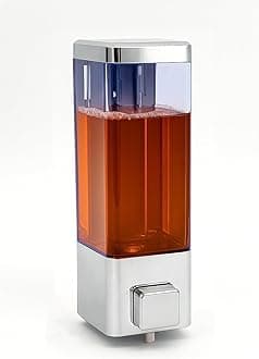 Wall Mounted Liquid Soap Dispenser (350 ml) | Leak-Proof Manual Pump | for Bathroom Wash Basin, Kitchen Sink, Handwash/Dishwash | Easy Refill | Transparent ABS Body, Chrome Finish