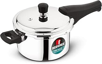 Bergner Tri-Max 5 L Triply Pressure Cooker, Outer Lid Cooker, Triply Body, Healthy Cooking, Durable Bakelite Handle, Safety Valve, Measuring Scale Inside, ISI Certified - Induction and Gas Stove Ready