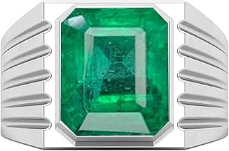 Exquisite Emerald Gemstone Ring Solid 925 Sterling Silver Ring Gift For Any Occasion May Bithstone Emerald Ring Handmade Statement Ring Men's Signet Ring (Yellow Gold) Size R (9)