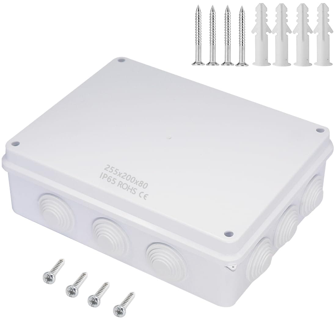 Zulkit Junction Box ABS Plastic Dustproof Waterproof IP65 Universal Electrical Boxes Project Enclosure White 10 x 7.9 x 3.1 inch (255 x 200 x 80mm)