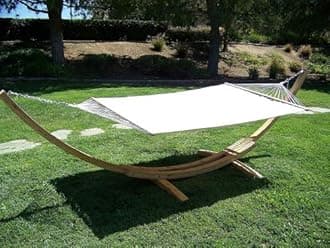 14 Ft. Water Treated Wooden Arc Hammock Stand + Premium Quilted, Double Padded Hammock Bed. 2 Person Bed.450 LB Capacity(Natural Stain/Beige)