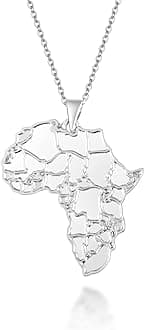 Women's Minimalist Africa Map Pendant Necklace, Trendy Personalized Africa Motherland Continent Outline Necklaces Chain Length 18" Extension Chain 2" ( 18K Gold and Silver Plated both Choice, Jewelry with Gifts Box)