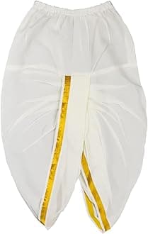 Kerala Cotton Kasavu Mundu Dhoti for Boys, Offwhite with Golden Border, Traditional Mundu (Offwhite)