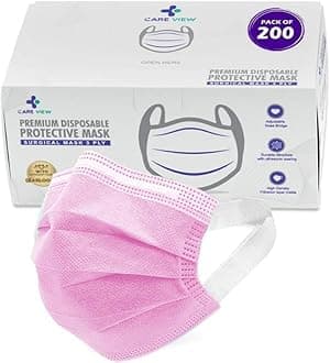 Careview N95 3 Ply Disposable Face Mask Box with FABRIC Earloop, Certified by BFE>99% and PFE > 95%, SITRA, DRDO, ISO and CE (Pack of 200, PINK) (CV2920-SF-BOX)
