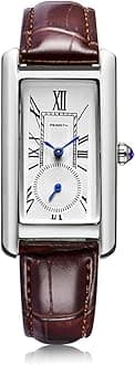 Women Quartz Watch Lady Stylish Rectangle Dress Watch with Leather Strap and Sapphire Crown