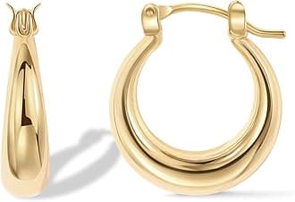 PAVOI14K Gold Plated Sterling Silver Posts Chunky Hoop Earrings for Women | Thick Lightweight Trendy Gold Hoops