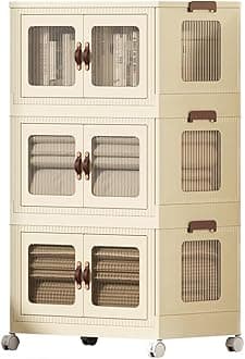 NeoStyle Foldable Storage Bins with Lids and Double Doors,Large Plastic Storage Box,Dual Open Storage Organizer with Wheels for Home,Toys,Clothing, Snacks(Large,3 Layer)