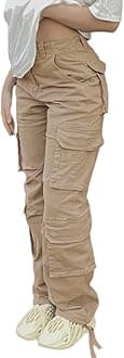 Viatabuna High Waisted Cargo Pants for Women Baggy Y2k Straight Wide Leg Pants with Pockets Streetwear