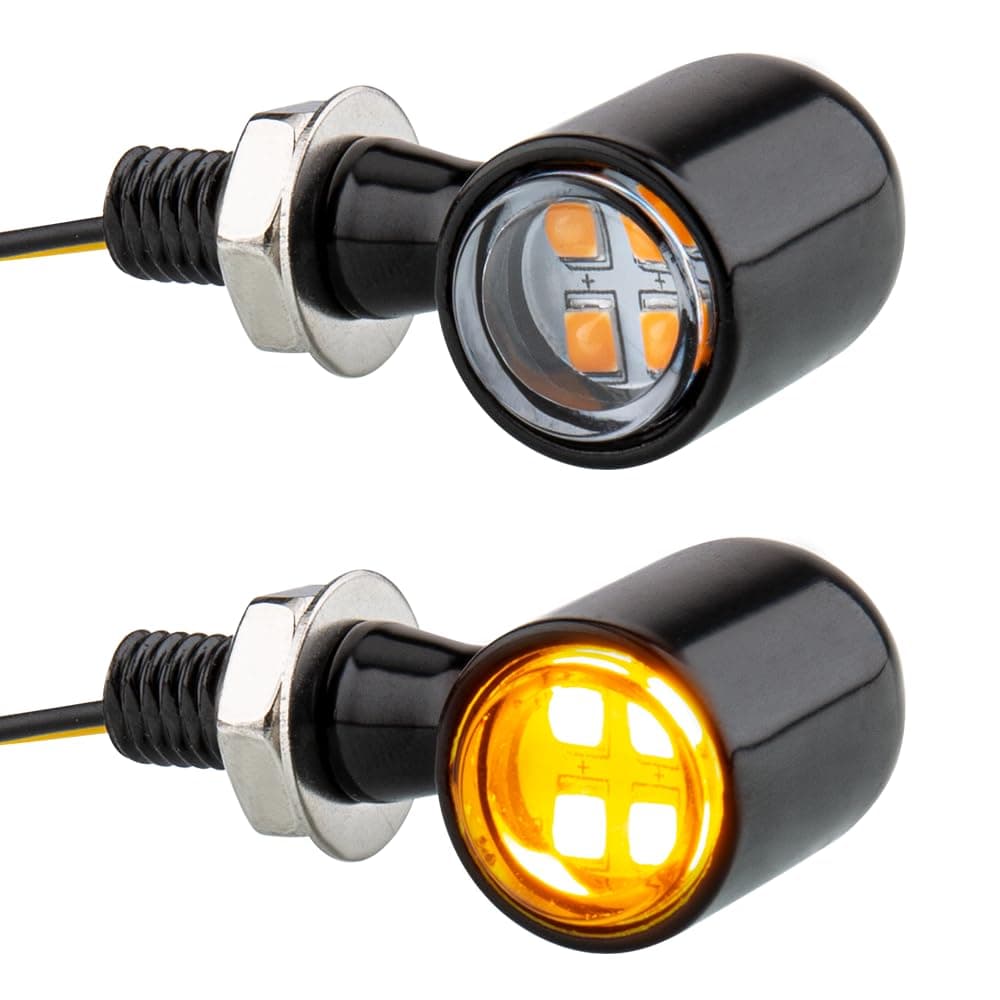 Motorcycle LED Mini Blinkers Small Turn Signals Light Micro Front Rear Indicator Compatible with Harley Davidson Honda Triumph Cruiser Choppers Street Bike (Clear-Amber)