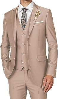 Men's Suits 3 Piece Slim Fit Dress Tuxedo for Men Two Button Solid Jacket Vest Pants Set